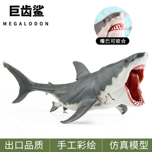 仿真实心巨齿鲨鱼食人大白鲨史前深海海洋模型玩具怪兽儿童礼物