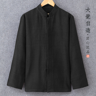 复古衬衣中式 改良唐装 立领宽松棉麻上衣男 亚麻衬衫 原创中国风长袖