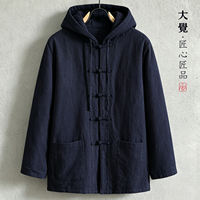 Dajue Winter cotton-padded jacket for men, cotton and linen hooded Tang suit jacket, thickened and loose Chinese style, Zen-inspired cotton-padded jacket for laypeople thumbnail 2