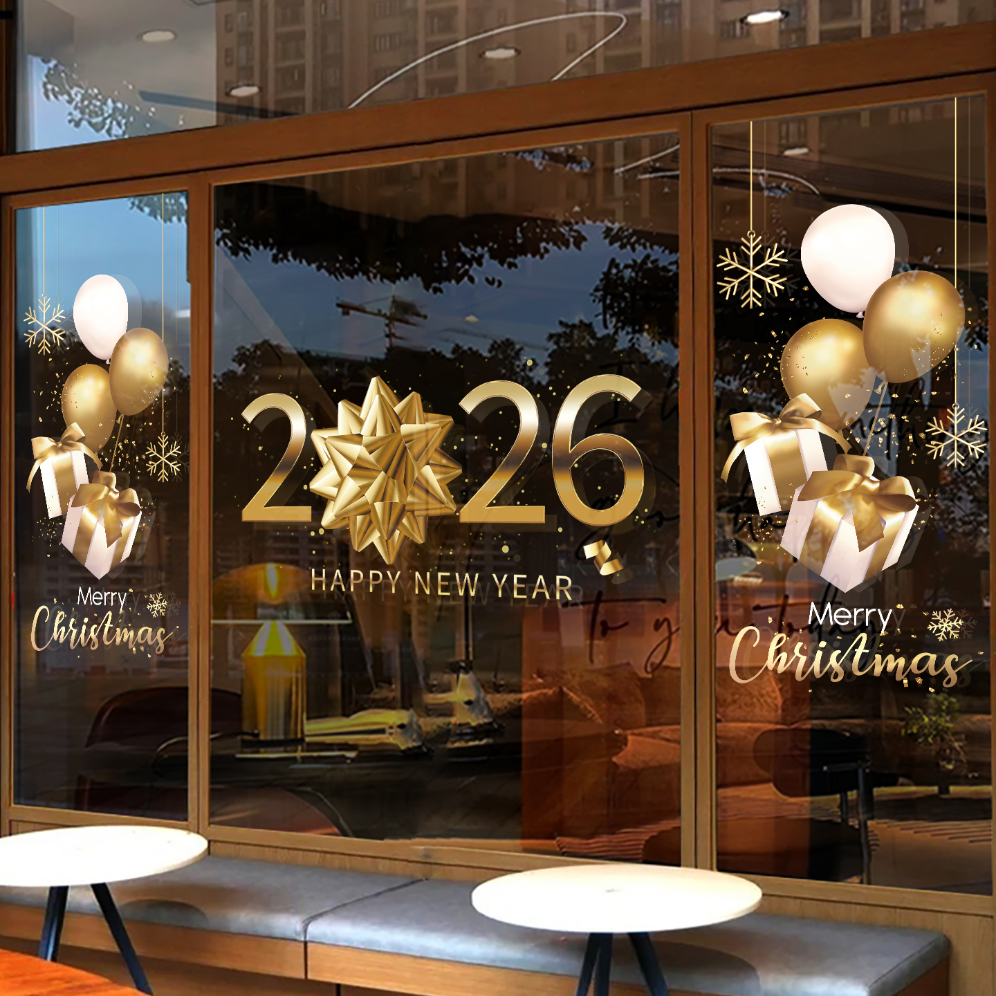 新年装饰店铺橱窗布置玻璃门贴纸