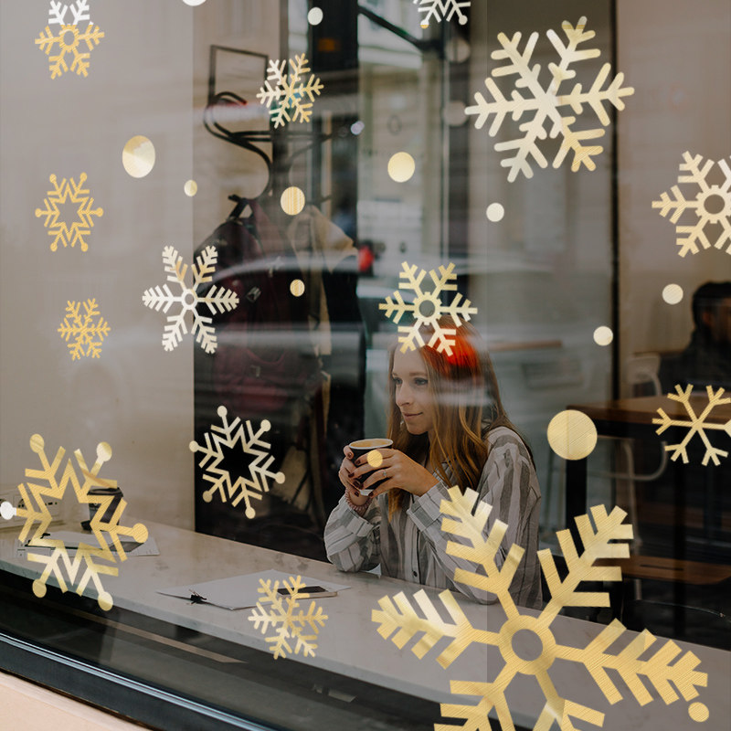 圣诞装饰店铺橱窗玻璃贴纸雪花贴
