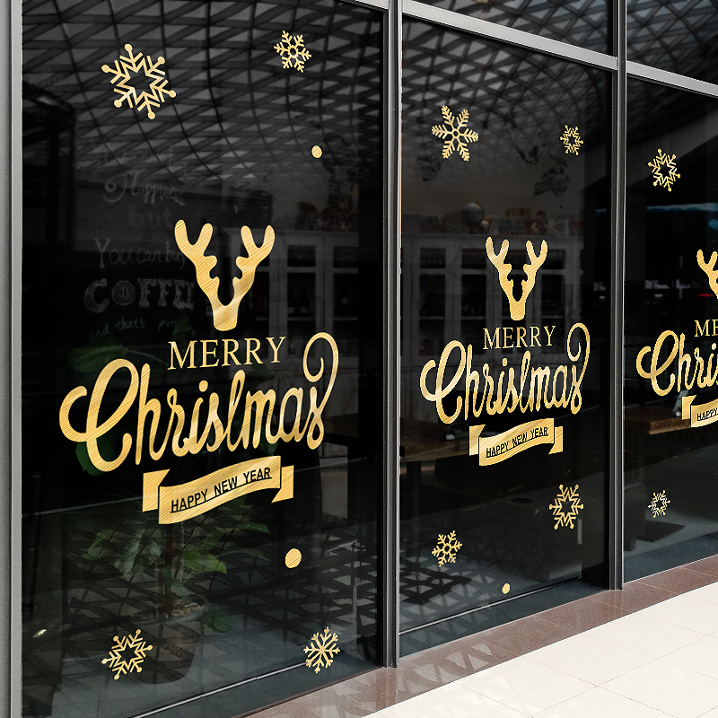 速发圣诞节装饰窗色店铺橱窗布置玻璃门贴纸元金活动氛围装扮旦花
