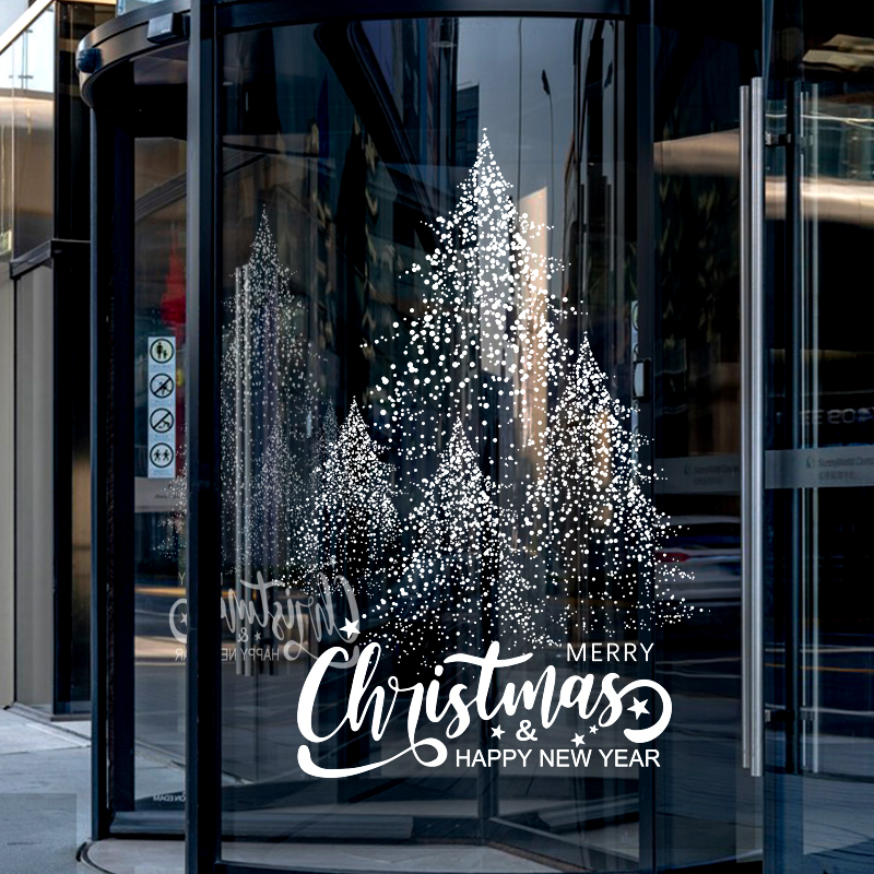 2026圣诞节装饰橱窗玻璃门贴纸店铺氛围布置花环圣诞树窗花静电贴