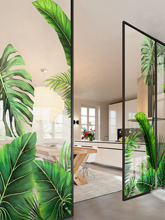 绿色植物厨房阳台玻璃门贴纸浴室浴室窗户贴纸装饰植物窗户格栅墙