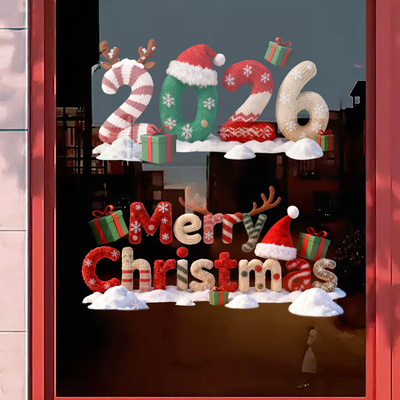圣诞节装饰窗贴圣诞快乐静电贴
