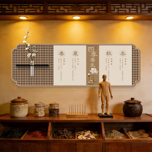养生馆氛围布置装饰画中医馆墙壁画调理店养生之道宣传置物架挂画