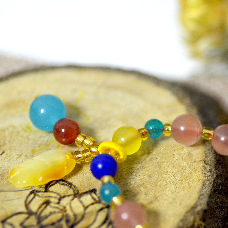 여성과 남성을위한 원래 NANHONG 팔찌 천연 마노 단일 원형 팔찌 밀랍 커플 크리스탈 조디악 년 패션 액세서리