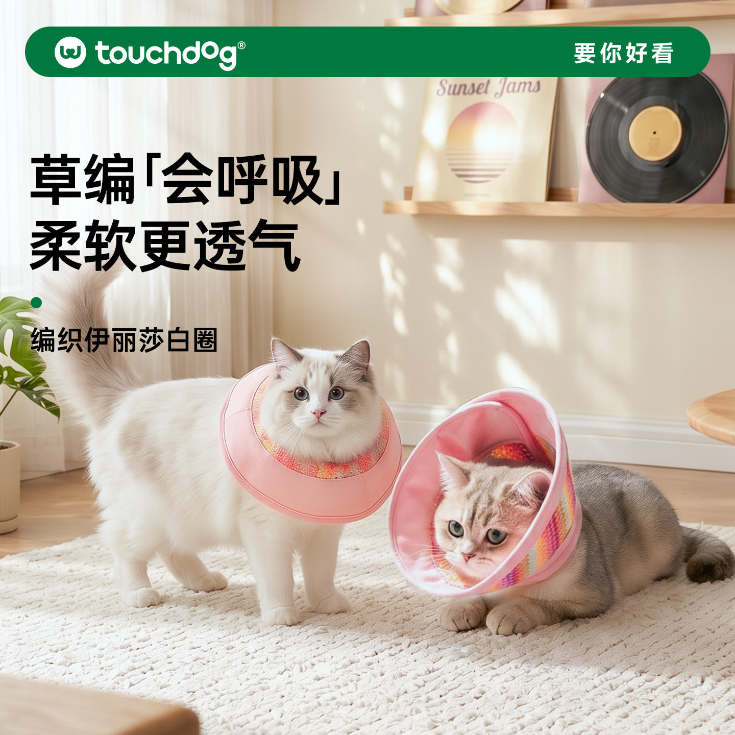 Touchdog它它伊丽莎白圈软圈猫咪头套防咬防舔宠物绝育项圈狗脖圈