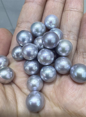 10-13mm灰色淡水珍珠近正圆镜面强光圆形微微瑕真多麻色裸珠散珠