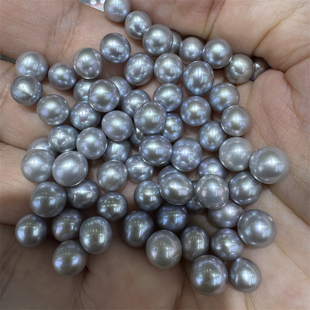 淡水6-7mm真多麻色珍珠近正圆强光微微瑕灰色裸珠散珠diy手链串链