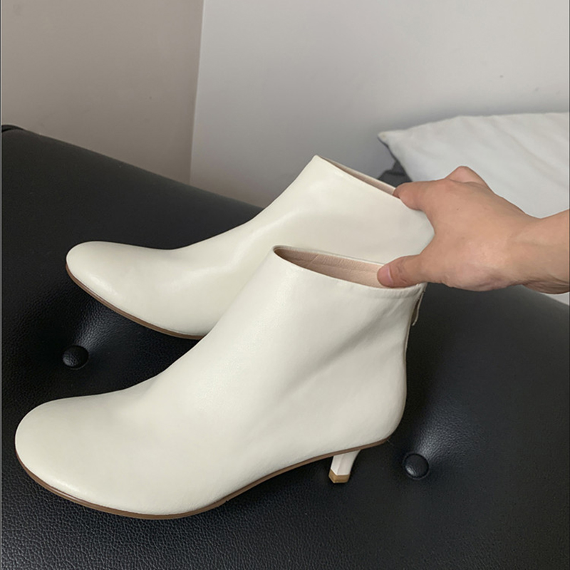 thumbnail for It's so soft and comfortable! Korean boots women's autumn and winter single boots soft leather doll head cute thin heel ankle boots cat heel high heels