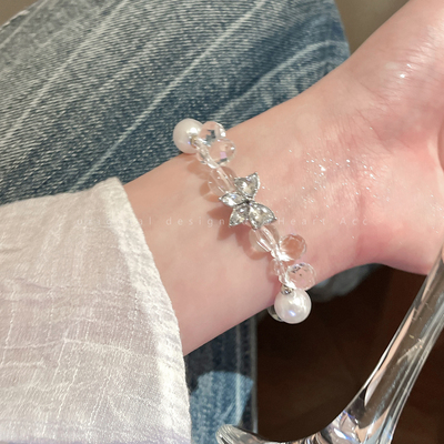 白水泡影~透明水晶蝴蝶结珍珠手链女轻奢小众高级感手串绝美手饰