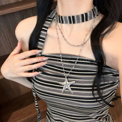 海边双层海星串珠吊坠项链女夏甜酷辣妹风配裙子颈链长款叠戴配饰