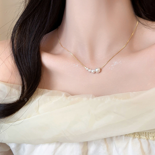简约珍珠锁骨链女轻奢高级感气质脖颈链小众设计感简约项链配饰品