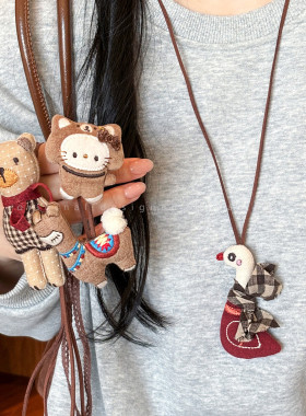 可爱小熊布艺长款项链女秋冬小众设计感毛衣链日常通勤百搭卫衣链