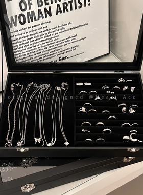 黑色丝绒透明首饰收纳盒2025新款戒指耳环项链饰品防丢防尘饰品盒