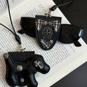 黑色小狗十字架皮革磁吸眼镜夹项链女墨镜收纳长款 挂脖配饰毛衣链