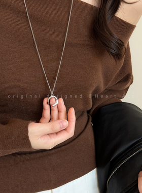 ins银色不规则吊坠项链女时尚小众高级感毛衣链简约百搭长款配饰