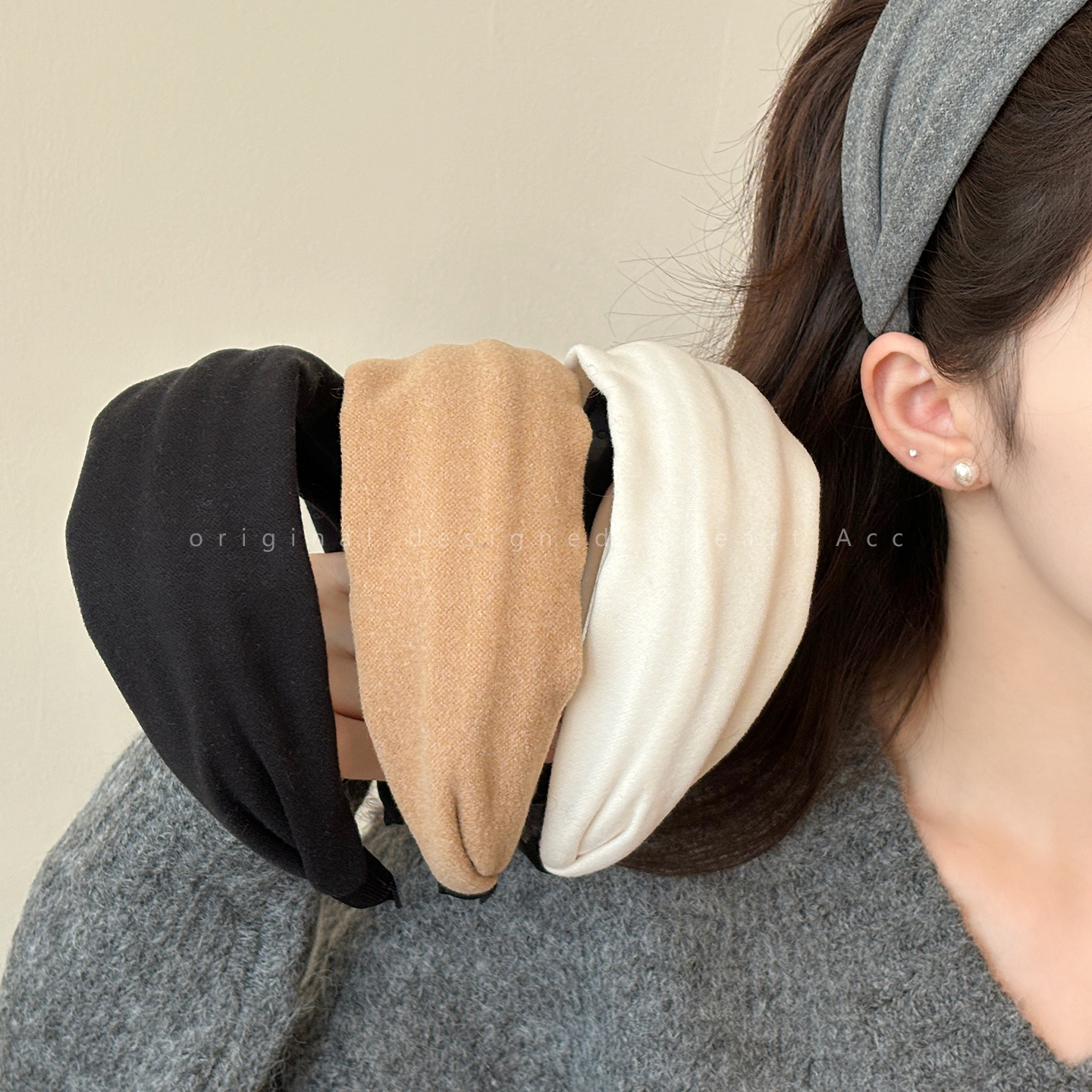 日常外戴宽边发箍女2025新款秋冬高颅顶发卡灰色薄绒发带头箍头饰