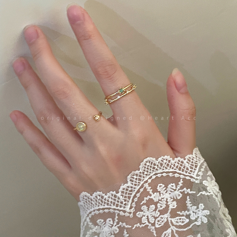 金色锆石开口戒指女秋冬小众设计感食指戒高级感复古vintage指环