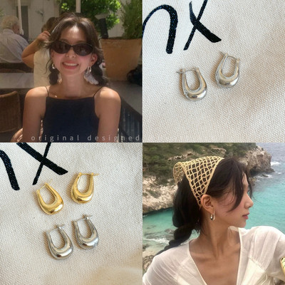 韩国博主fever同款几何水滴耳圈小众设计高级感耳环气质简约耳饰