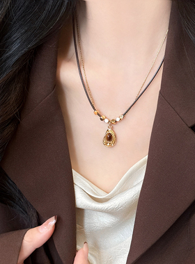 美拉德虎眼石双层项链女款2025新款复古毛衣链轻奢小众高级感配饰