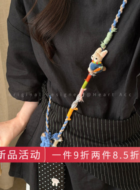 可爱顽皮兔编织斜挎手机挂绳项链女旅游出行防丢防摔便携斜背配饰