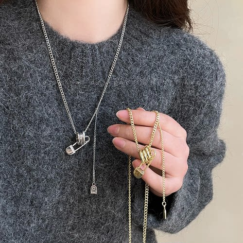 轻奢长款曲别针毛衣链配饰