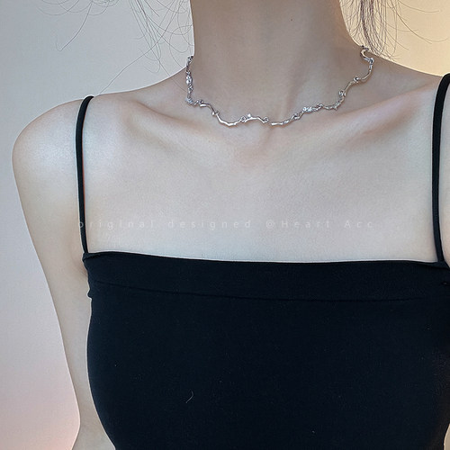 波浪纹钛钢项链女不掉色锁骨链