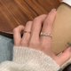 高级感排钻锆石开口戒指女小众设计冷淡风食指戒韩系轻奢叠戴尾戒