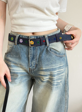 蓝色千禧辣妹风y2k细腰带女小众设计免打孔朋克风皮带牛仔裤腰带