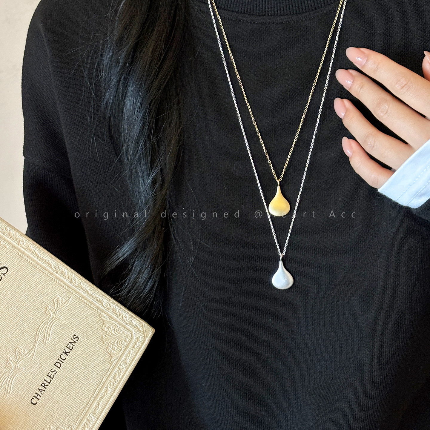 韩系拉丝水滴项链女高级感轻奢气质锁骨链小众设计长款毛衣链配饰