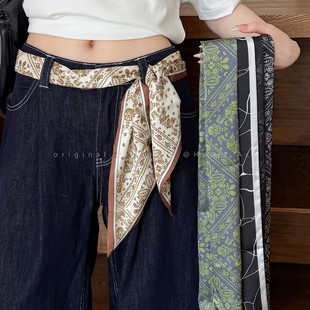 腰果花长条飘带丝巾女秋冬新款复古高级感系脖护颈领巾腰间配饰品