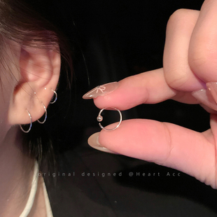 s999纯银素圈耳圈女睡觉免摘养耳洞耳环耳饰小众高级感耳骨钉耳扣