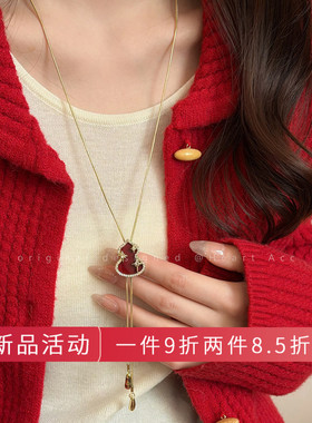 福禄满满！新年红色葫芦可抽拉项链女轻奢高级感气质毛衣链配饰品