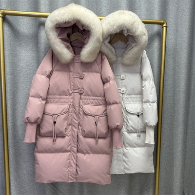 中长款连帽大毛领羽绒服女白鹅绒