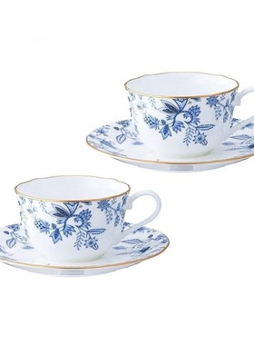 现货日本Noritake则武蓝色伊甸园蓝白更纱骨瓷红茶杯咖啡杯碟礼盒