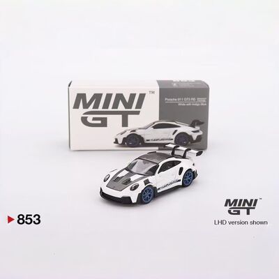 MINIGT #853 1:64 保时捷911 GT3 RS 白蓝色合金汽车收藏模型