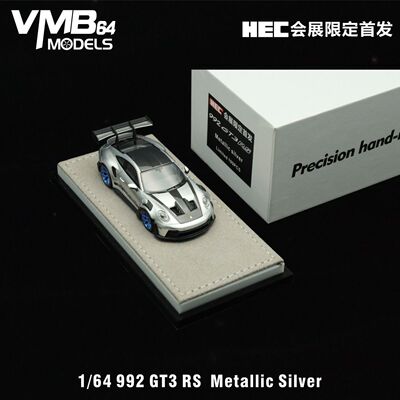 VMB HEC限定 1:64 保时捷 992 GT3 RS 金属银蓝轮 树脂汽车模型