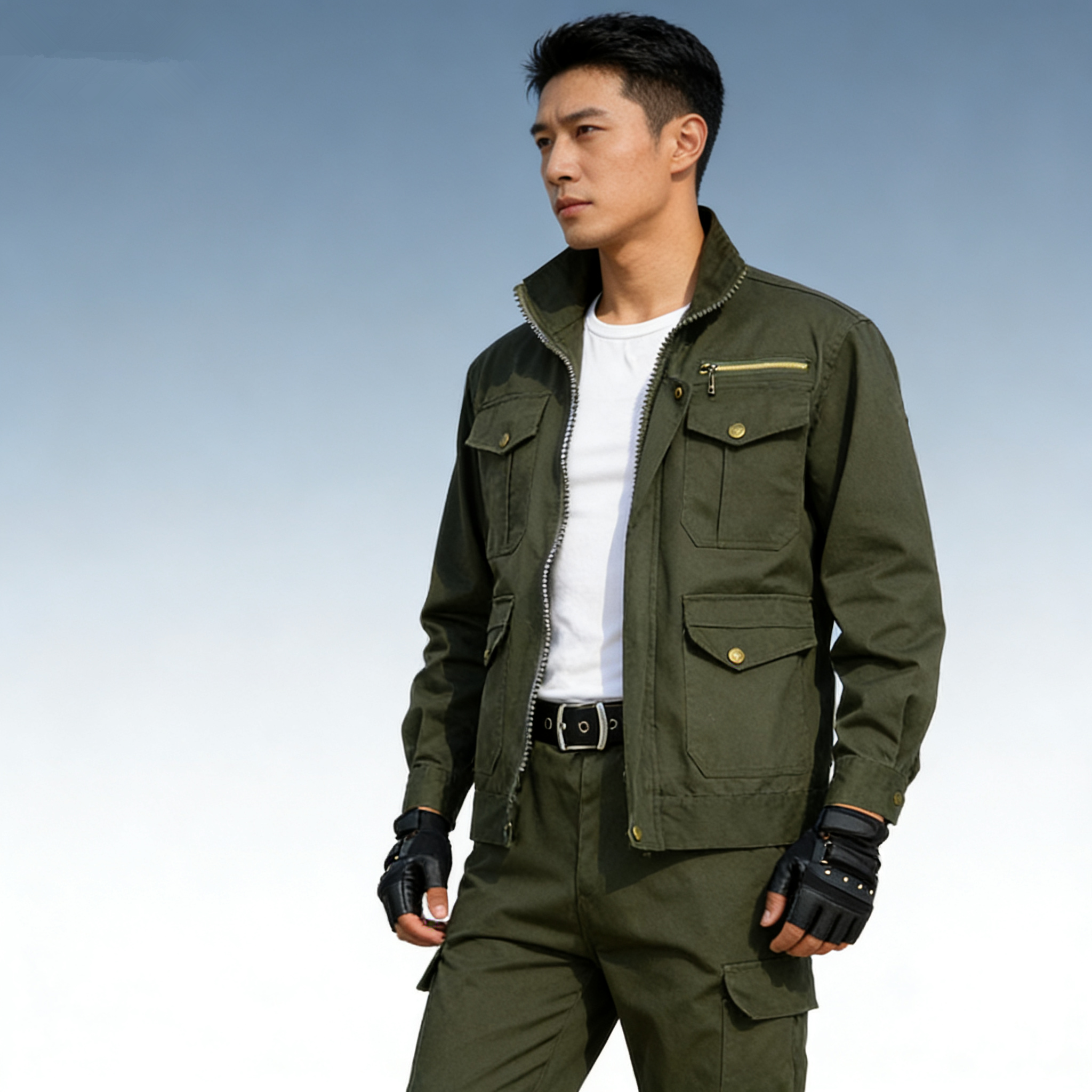 春秋厚实单层纯棉工作服套装