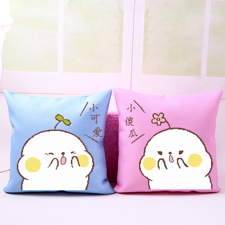 新款十字绣抱枕卡通动漫可爱傻瓜情侣沙发靠枕头汽车护腰靠垫一对