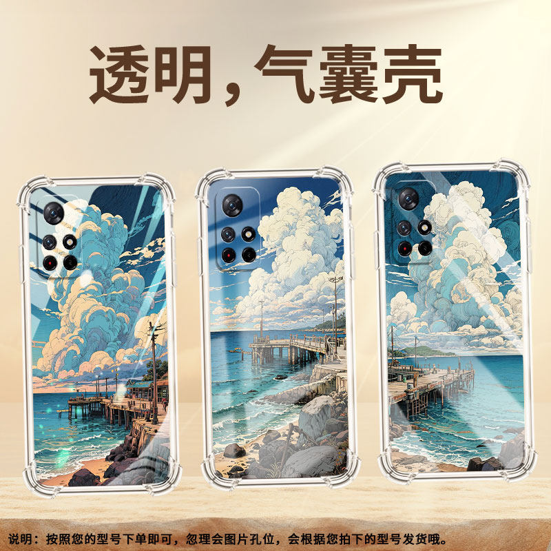 适用小米PocoM3手机壳XiaomiPocoM3Pro高级感小米PocoM4海边码头PocoM4Pro气囊壳小米PocoM5时尚保护套