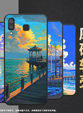 适用三星A8+手机壳C9Pro防摔SamsungJ4Plus油画海边SM-J610F三星A6s高级感SM-G8870耐磨GalaxyC9保护套