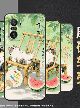 适用小米POCOF3手机壳POCOF4防摔F7pro竹椅上肥猫XiaomiPOCOF5商务POCOF6Pro/F7Ultra高级24069PC21G保护套
