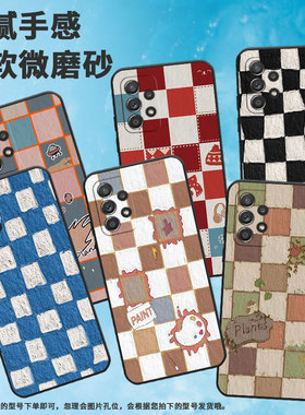 适用三星a40手机壳a72/a53/a54高级感a52挂绳a91耐脏a71硅胶a50新款a60国潮a90软壳SM-A405FN油画格子DS创意
