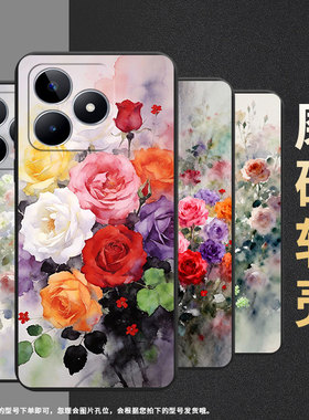 适用realmec63手机壳c12超薄rmx2180纯黑色c17防摔蔷薇花真我c20软壳rmx3261保护套c25s高级感男女款