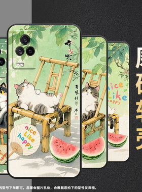 适用iQOO8手机壳iQOO3男女V2024A商务iQOOPro磨砂壳iQOO9纯黑色9SE全包V2304A硅胶iQOO13竹椅上肥猫保护套