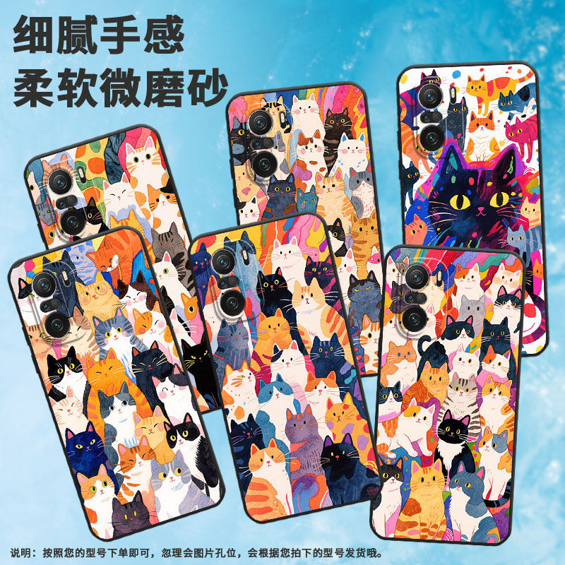 适用小米POCOF3手机壳POCOF6防摔F4GT抽象猫咪XiaomiPOCOF5商务POCOF6Pro/F7Ultra高级24069PC21G保护套