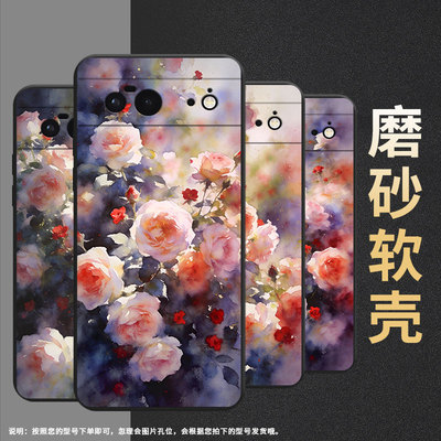 适用谷歌pixel6手机壳google8a时尚gwkk3全包边谷歌pixel8保护套朦胧蔷薇花g8hhn硅胶pixel9a耐磨谷歌9软壳
