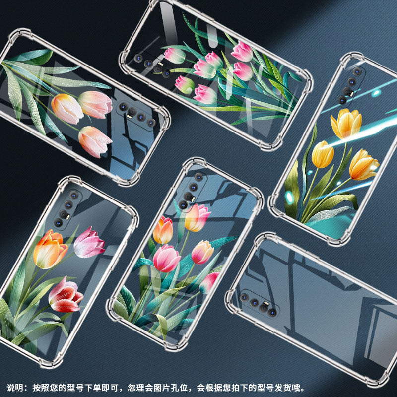 适用OPPORX17Pro气囊手机壳OPPOR17Neo中国风Reno10xZ00M四角防摔苏绣郁金香手机壳Reno3Pro印度版保护套